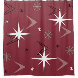 Vintage 1950s Boomerangs Stars Burgundy Shower Curtain