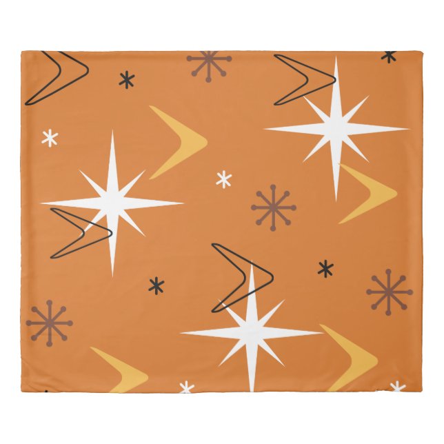 Vintage 1950s Boomerangs Stars Orange Duvet Cover (Front)