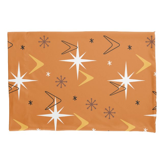 Vintage 1950s Boomerangs Stars Orange Pillow Case (Front)