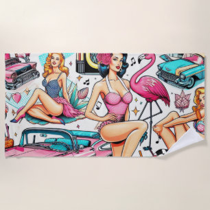 Vintage 1950s Cute Pattern Beach Towel