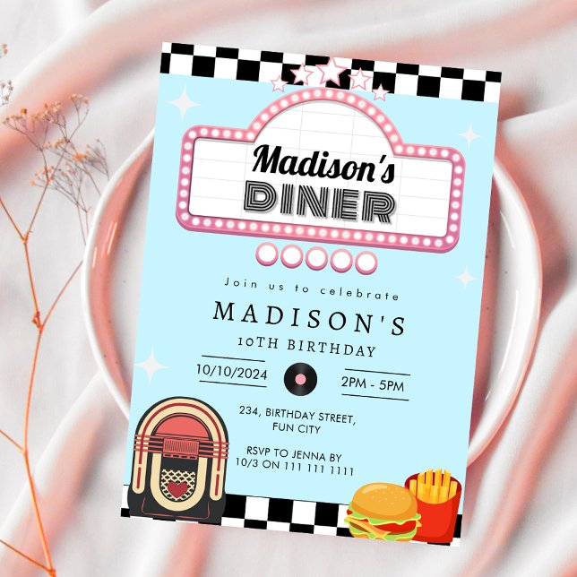 Vintage 1950s Diner Retro Birthday Sock Hop Invitation (Vintage 1950s Diner Retro Birthday Sock Hop Invitation)