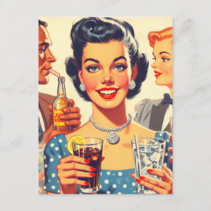 Vintage 1950s Drink People Illustration Postcard