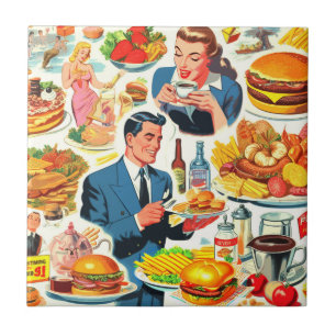 Vintage 1950s Food Comics Illustration Ceramic Tile