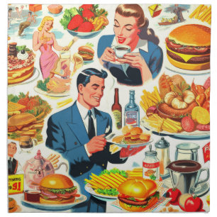 Vintage 1950s Food Comics Illustration Cloth Napkin