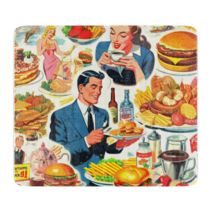 Vintage 1950s Food Comics Illustration Cutting Board