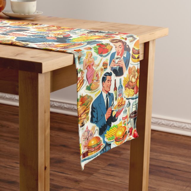 Vintage 1950s Food Comics Illustration Medium Table Runner (In Situ)