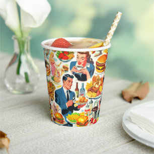 Vintage 1950s Food Comics Illustration Paper Cups