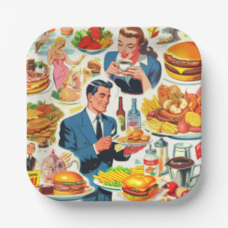 Vintage 1950s Food Comics Illustration Paper Plates