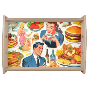Vintage 1950s Food Comics Illustration Serving Tray