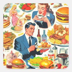 Vintage 1950s Food Comics Illustration Square Sticker