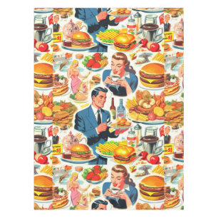 Vintage 1950s Food Comics Illustration Tablecloth