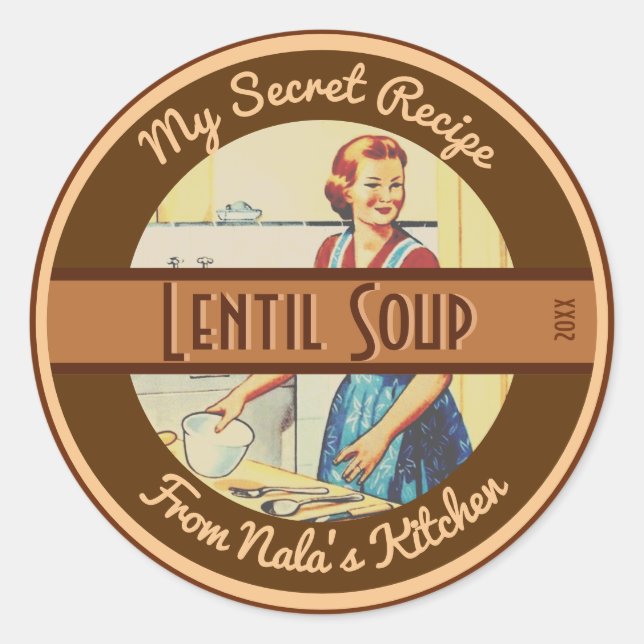 Vintage 1950s Food Label with Custom Text & Name (Front)