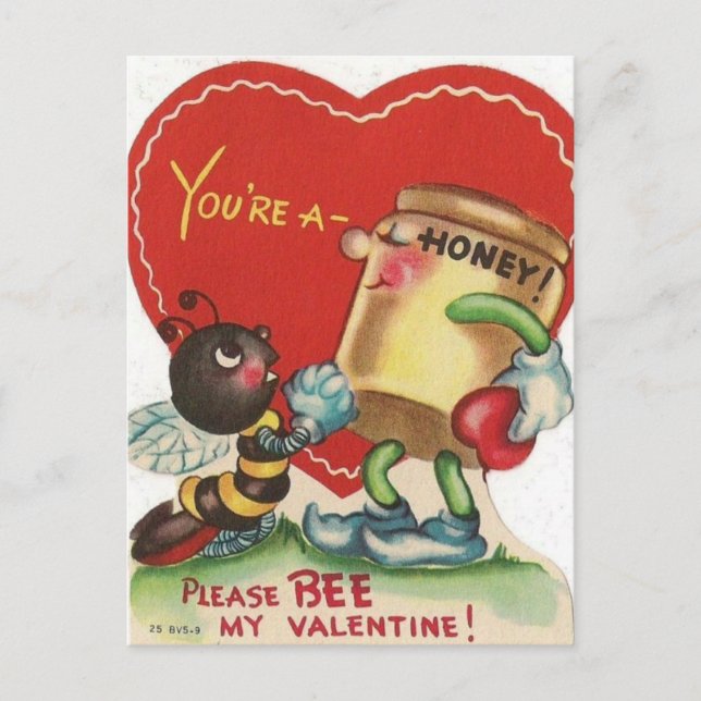 Vintage 1950s Honey Bee Valentine Postcard (Front)