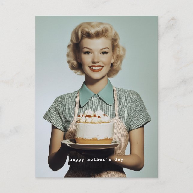 Vintage 1950s Housewife Baking Postcard (Front)