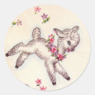 Vintage 1950s Lamb Classic Round Sticker