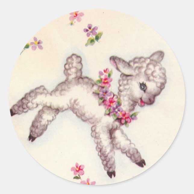 Vintage 1950s Lamb Classic Round Sticker (Front)