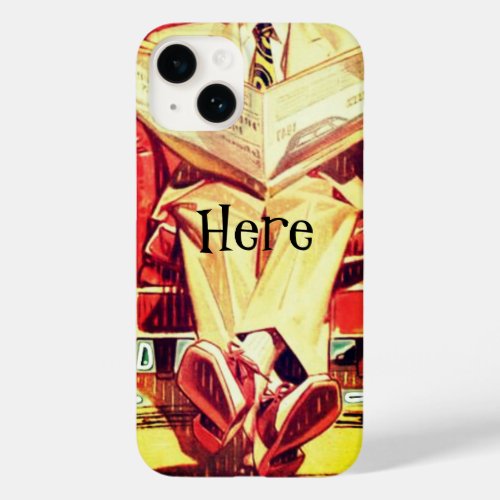 Vintage 1950s man in suit reading newspaper art Case_Mate iPhone 14 case
