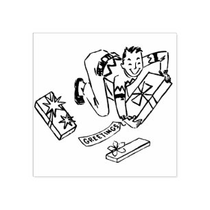 Vintage 1950s Man with Christmas Presents Rubber Stamp