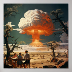 Vintage 1950s Nuclear Explosion Test - Retro Illus Poster