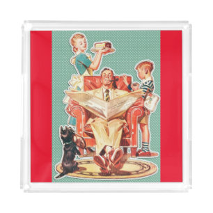 Vintage 1950's nuclear family 50's retro housewife acrylic tray