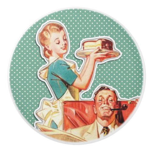 Vintage 1950s nuclear family 50s retro housewife ceramic knob