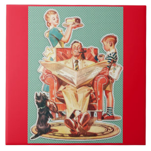 Vintage 1950's nuclear family 50's retro housewife ceramic tile