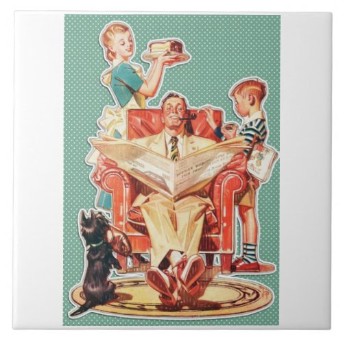 Vintage 1950s nuclear family 50s retro housewife ceramic tile