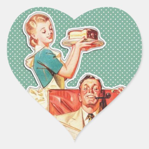 Vintage 1950s nuclear family 50s retro housewife heart sticker