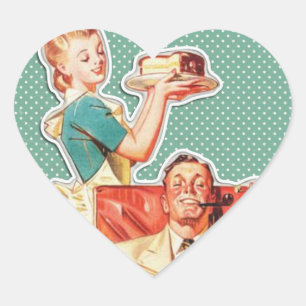 Vintage 1950's nuclear family 50's retro housewife heart sticker