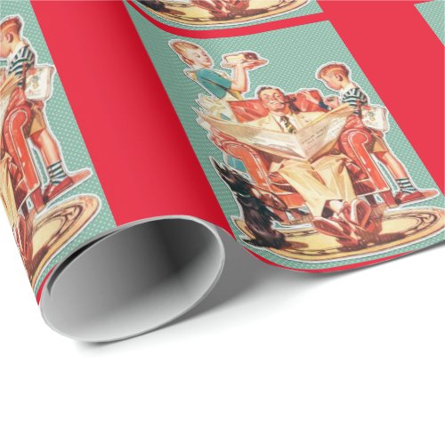 Vintage 1950s nuclear family 50s retro housewife wrapping paper