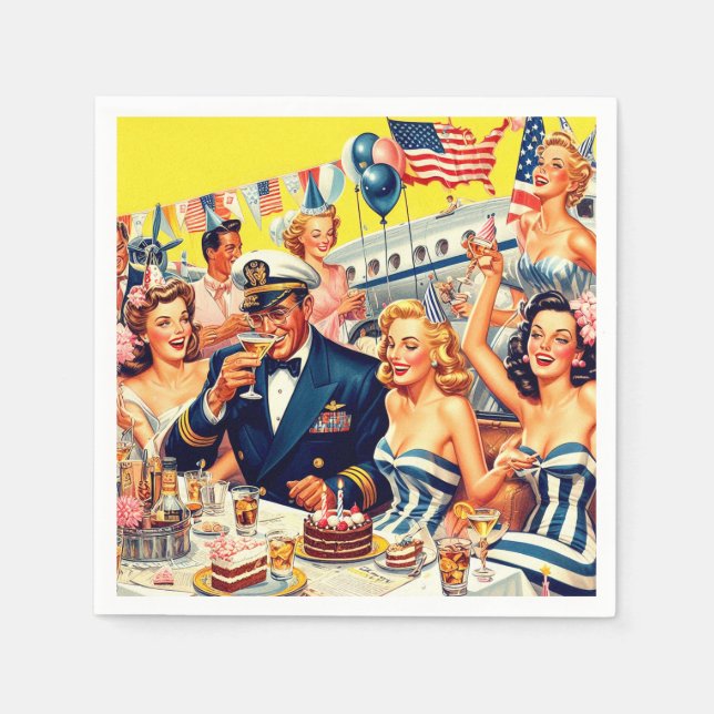 Vintage 1950s Party Illustration Napkins (Front)