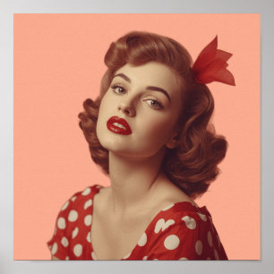 Vintage 1950s Pin-Up Girl Retro Wall Art Poster