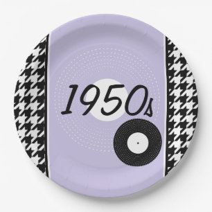 Vintage 1950s purple, black and white checkered paper plates