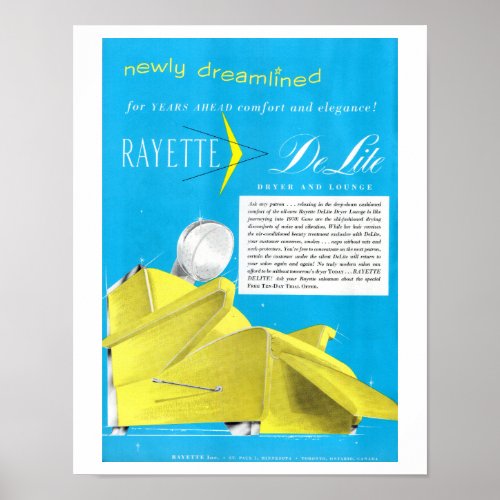 Vintage 1950s Rayette Hair Dryer Beauty Shop Art Poster