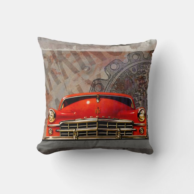 Vintage 1950's Red Car Collage Throw Pillow (Front)