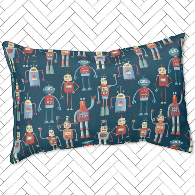 Vintage 1950s Retro Robot Pattern Pet Bed (Fun retro robot teal green dog bed.)