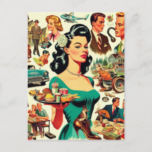 Vintage 1950s Seamless Pattern Postcard