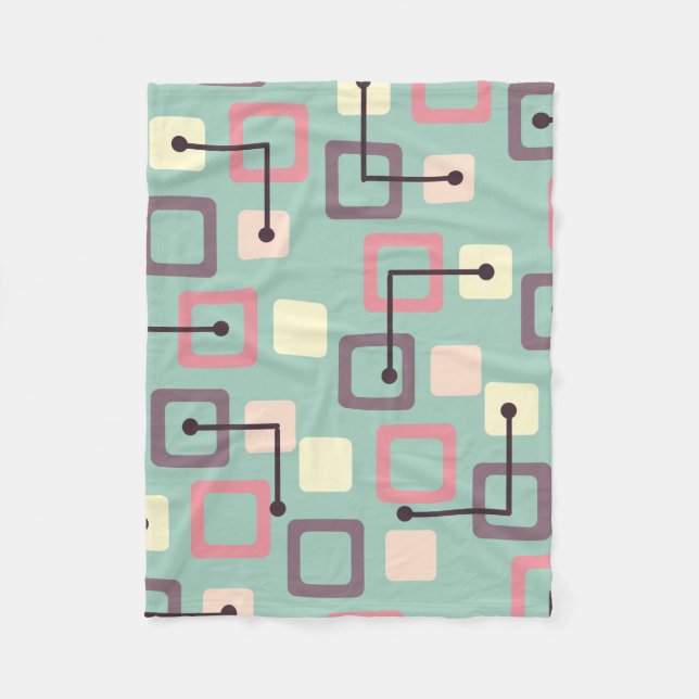 Vintage 1950s Tiles & Squares (Spring) Fleece Blanket (Front)