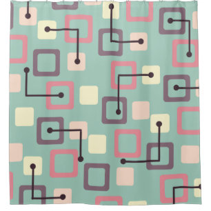 Vintage 1950s Tiles & Squares (Spring) Shower Curtain