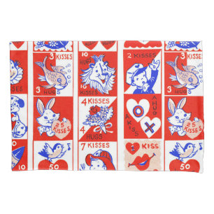 Vintage 1950s Valentine Stamp Pattern Retro Kitsch Pillow Case