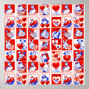 Vintage 1950s Valentine Stamp Pattern Retro Kitsch Poster