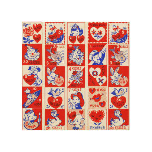 Vintage 1950s Valentine Stamp Pattern Retro Kitsch Wood Wall Art