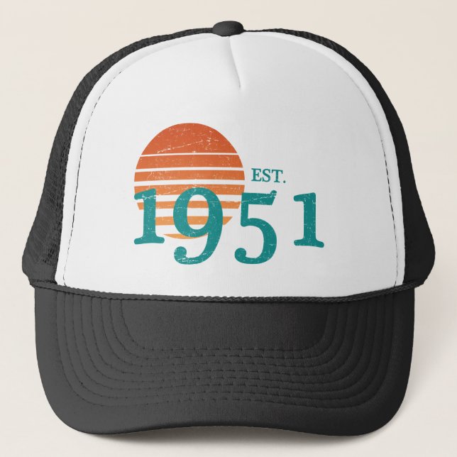 Vintage 1951 70th Birthday Retro Sunset Trucker Hat (Front)