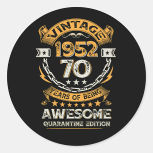 Vintage 1952 70th Birthday 70 Years Old Classic Round Sticker