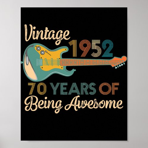 Vintage 1952 Birthday Guitar Lovers 70th Birthday Poster