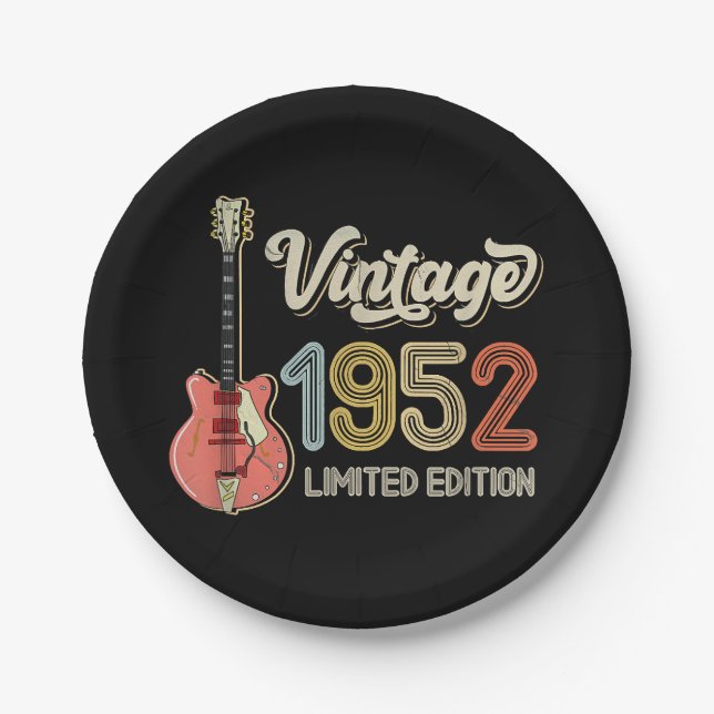 Vintage 1952 Guitar lovers Birthday Electric Guita Paper Plates (Front)