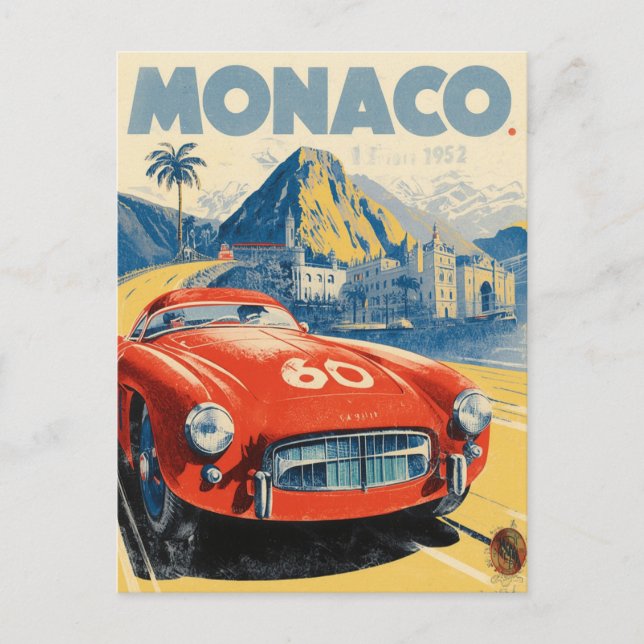 Vintage 1952 Monaco Grand Prix Racing Poster Postcard (Front)