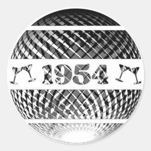 Vintage 1954 celebrations silver disco ball classic round sticker