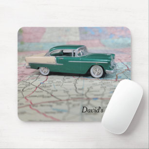 Vintage 1955 Car on Map Mouse Pad