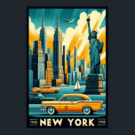 Vintage 1955 New York City Skyline Poster<br><div class="desc">• This vibrant, retro-style poster celebrates the iconic New York City, featuring the Statue of Liberty, the towering Empire State Building, and classic yellow taxis cruising along the waterfront. The artwork uses bold, warm colors to highlight the city's dynamic skyline, with rays of light streaming through the sky, adding an...</div>